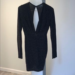 Monaco Plunge Long Sleeve Sparkly Mini Dress